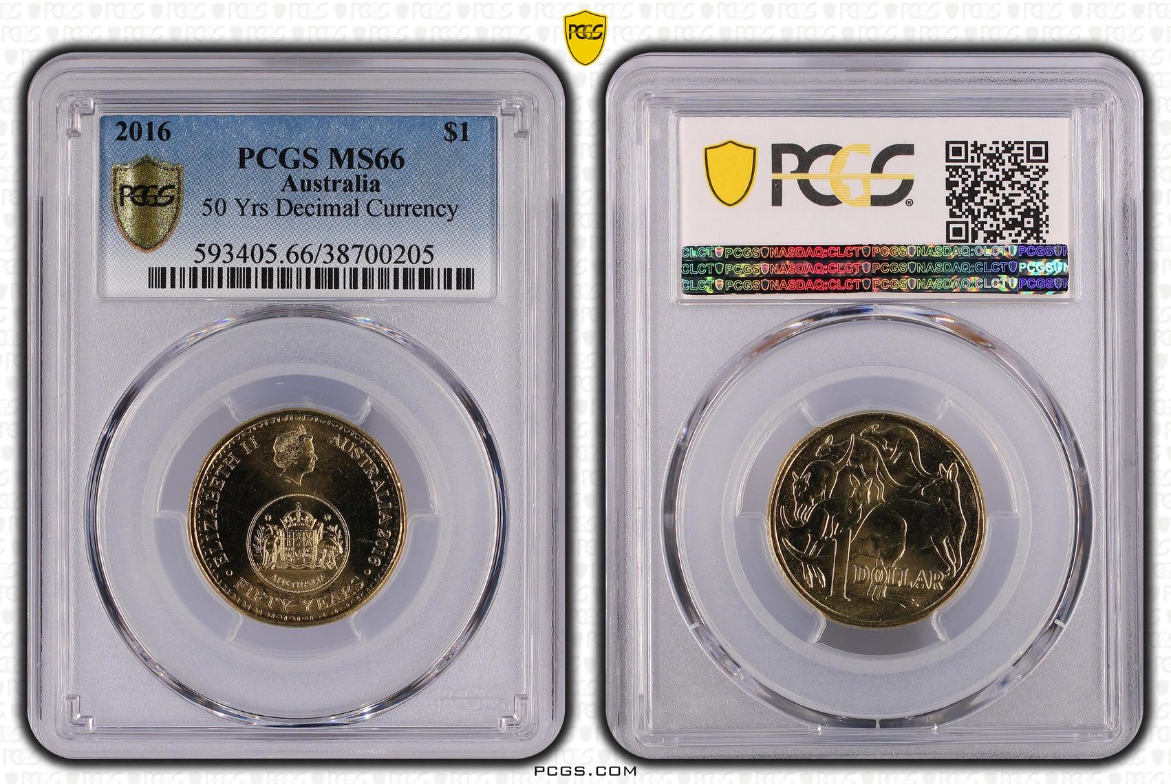 419 · Elizabeth II, 50 Yrs Decimal Currency, One Dollar, 2016, PCGS MS66