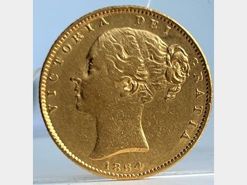 1864 VICTORIA YOUNG HEAD #DIE 45 SHIELD GOLD SOVEREIGN