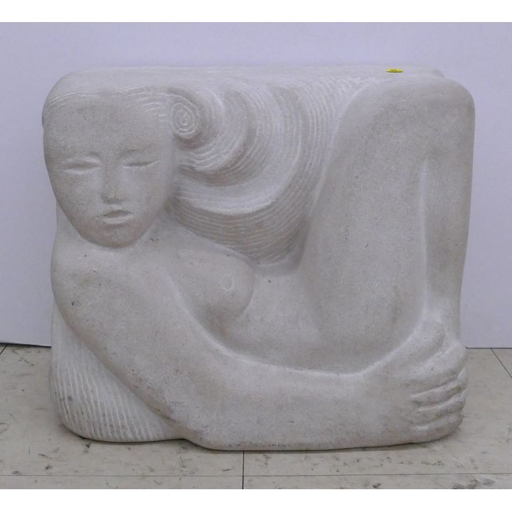 Ken Patecky Carved Stone Reclining Nude Sculpture- dated 1990 - 14x16x7''