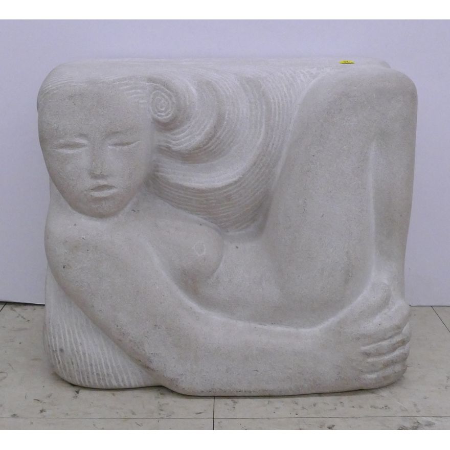 Ken Patecky Carved Stone Reclining Nude Sculpture- dated 1990 - 14x16x7''