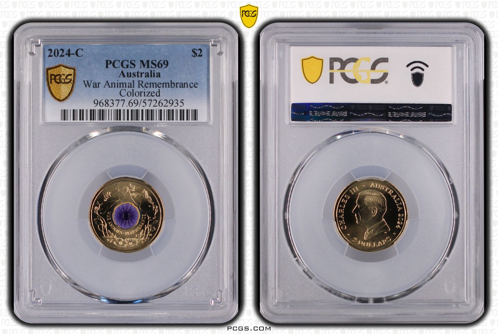 War Animal Remembrance Colourised, Two Dollar, 2024-C, PCGS MS69