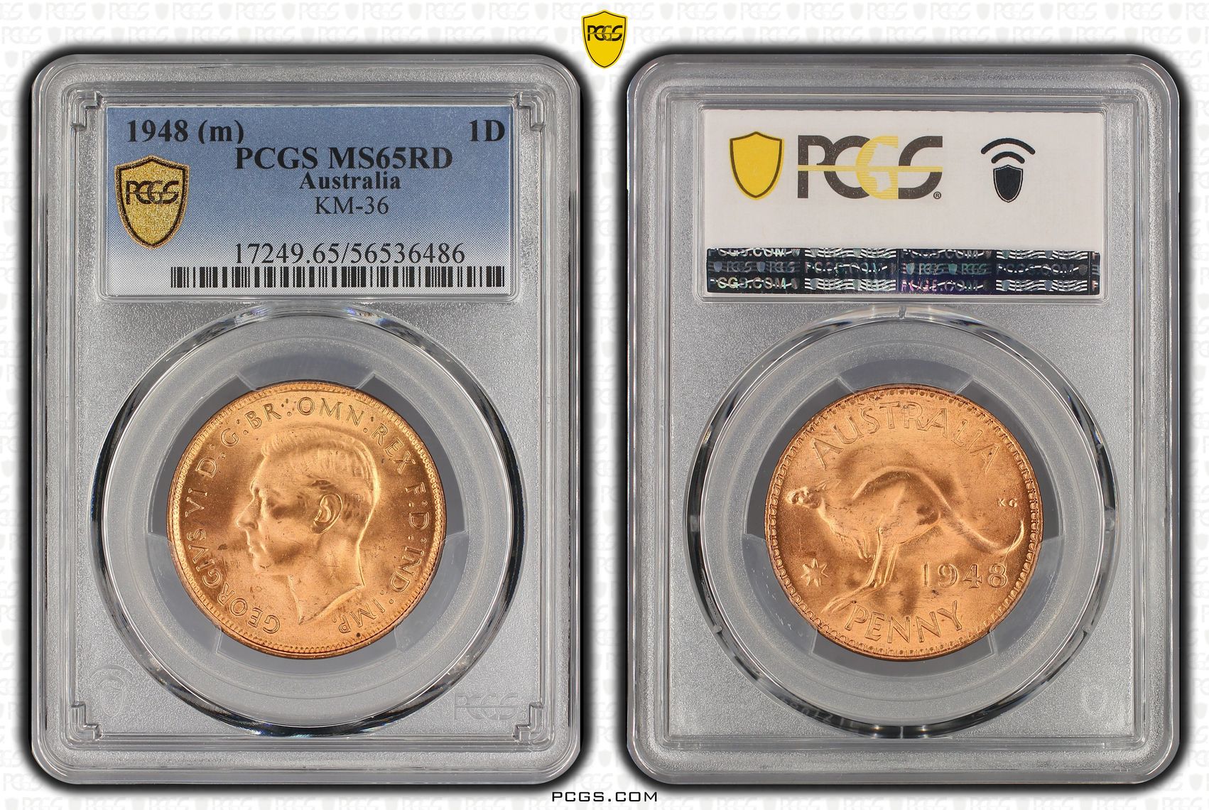 George VI, Penny, 1948 (m), PCGS MS65RD