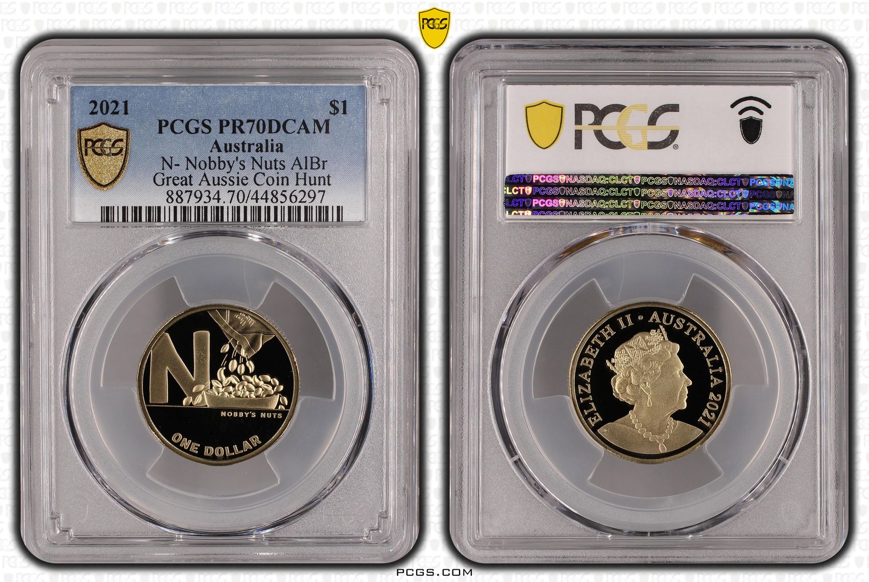 486 · 2021 Australia One Dollar, $1 N- Nobby's Nuts AlBr PCGS - PR70DCAM POP 15/0 -297