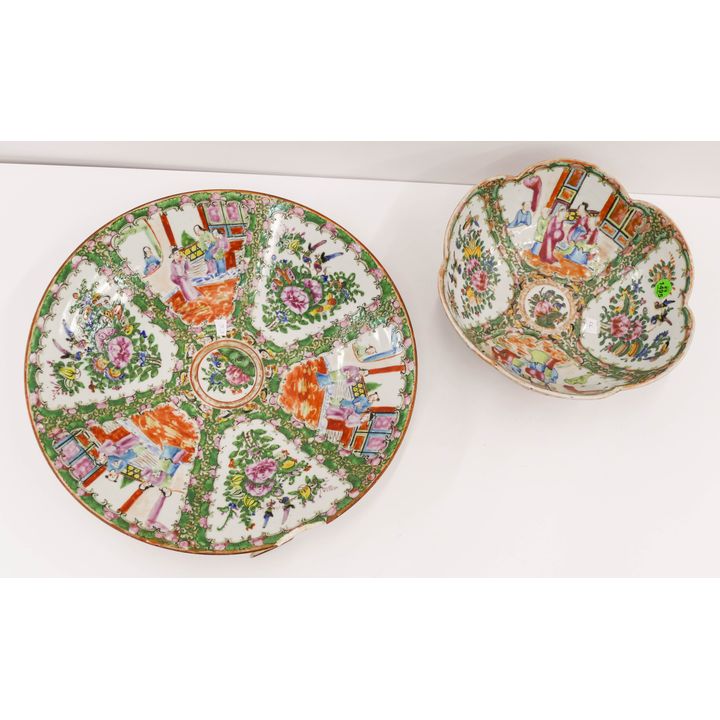 2pc Antique Chinese Rose Canton Bowls- AS IS- 10'' to 14''
