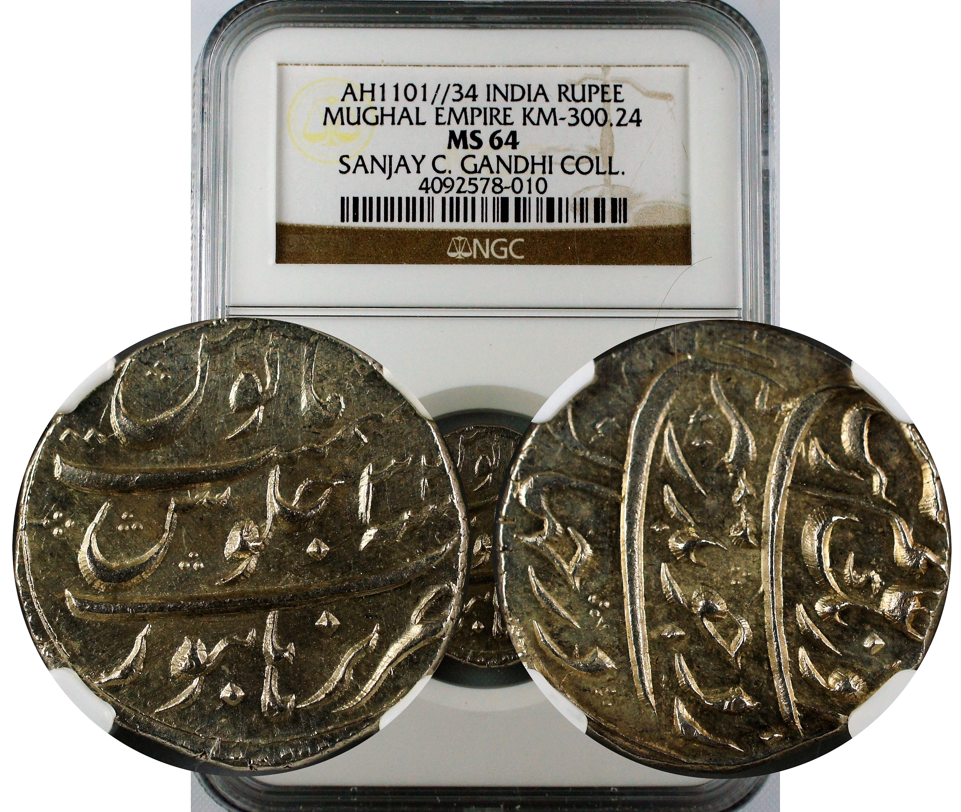 India Mughal Empire Aurangzeb Rupee AH1101//34  NGC MS64