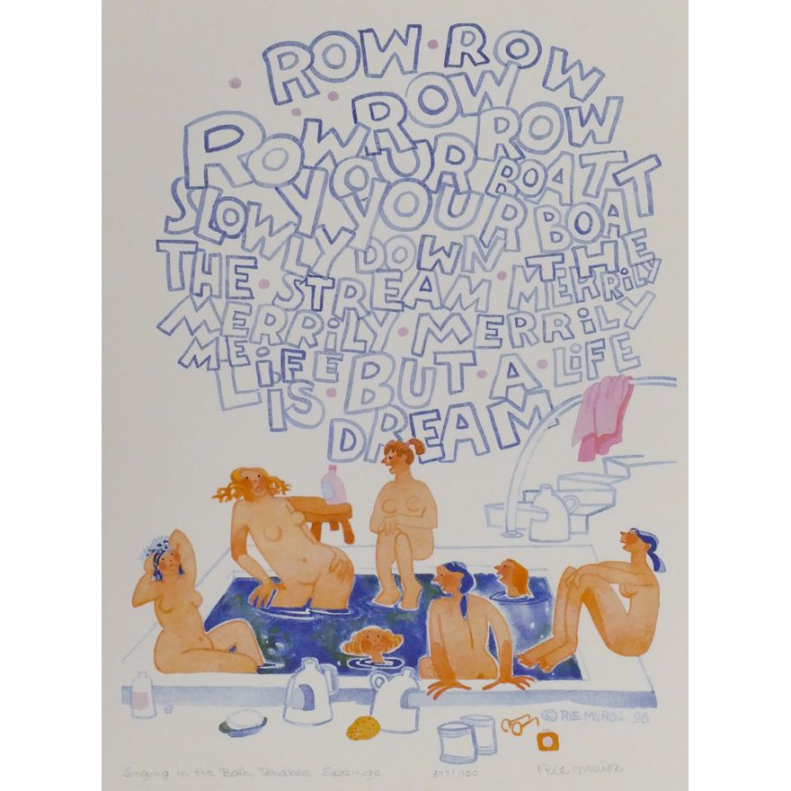 Rie Munoz ''Singing In The Bath , Tenakee Springs'' 1996 Signed Print 17.5'' x 14'' Sheet.