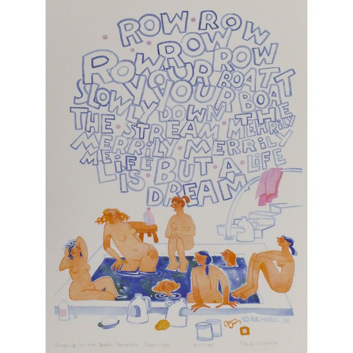 Rie Munoz ''Singing In The Bath , Tenakee Springs'' 1996 Signed Print 17.5'' x 14'' Sheet.