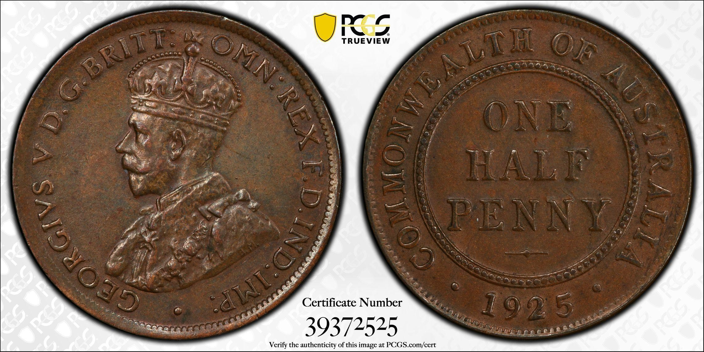1925 Australia Half Penny PCGS - AU55BN -525