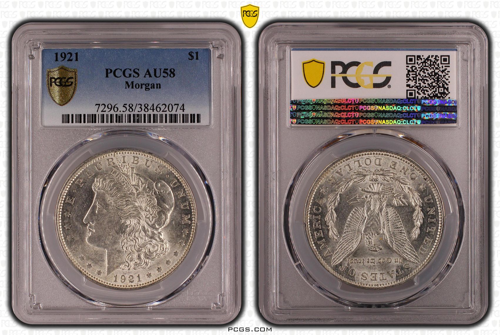 1921 The United States of America One Dollar, $1 90% Silver, 10% Copper Morgan PCGS - AU58 -074