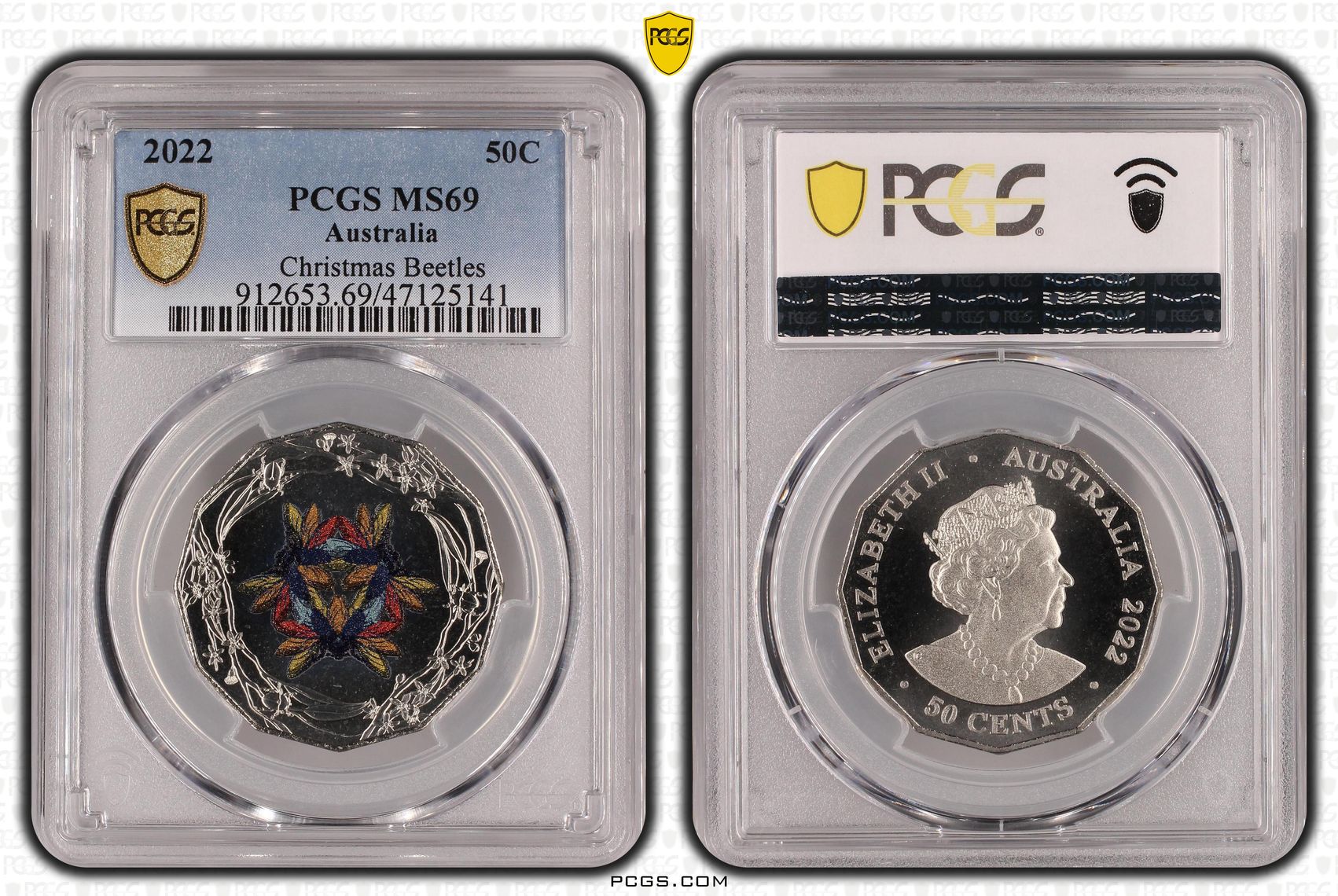 Elizabeth II, Christmas Beetles, Fifty Cent, 2022, PCGS MS69