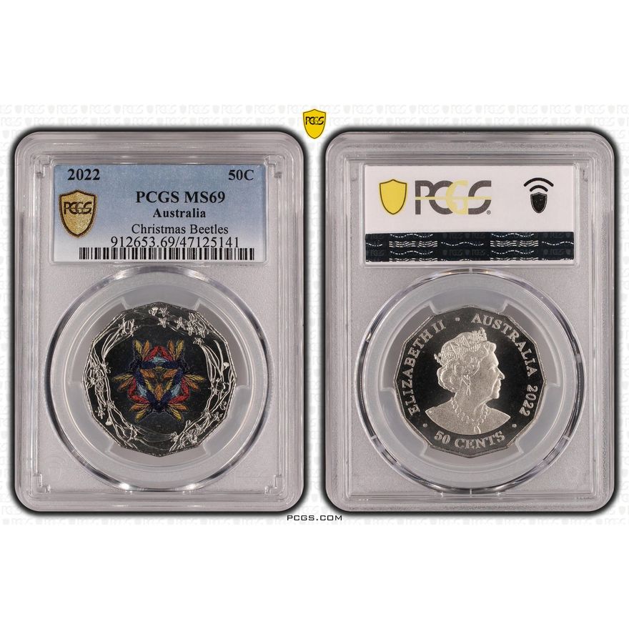 Elizabeth II, Christmas Beetles, Fifty Cent, 2022, PCGS MS69