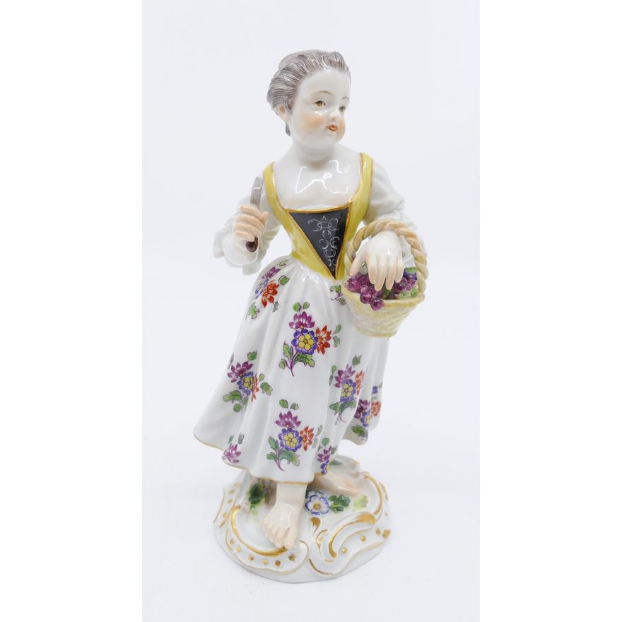 Meissen Girl with Scythe and Basket of Grapes Porcelain Figurine- 5.5"