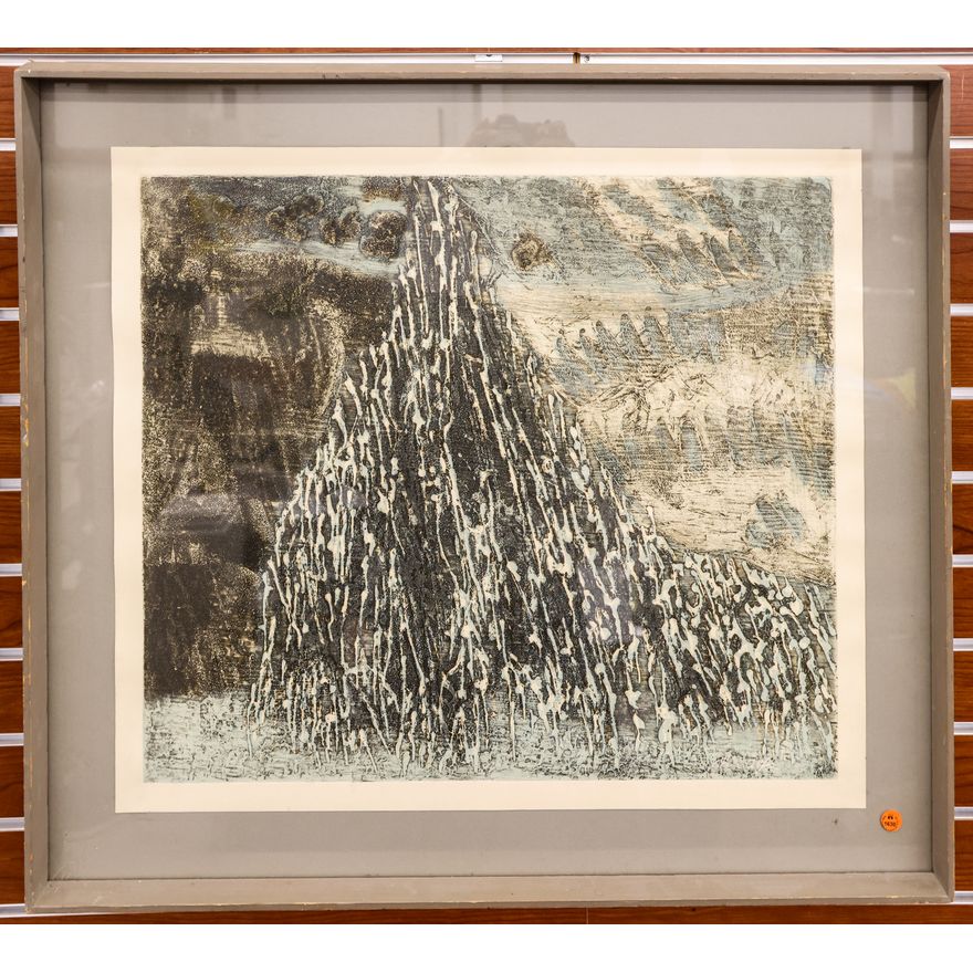 Glen Alps ''Growing Hill'' 1963 Collograph Framed 28''x32''