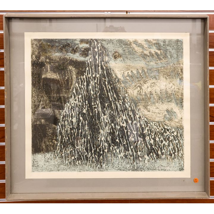 Glen Alps ''Growing Hill'' 1963 Collograph Framed 28''x32''