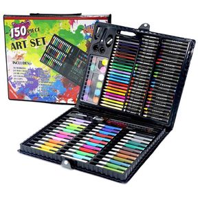 150 Piece Kids Art Set Crayon Oil Pastel Painting Drawing Case Kit - Black -