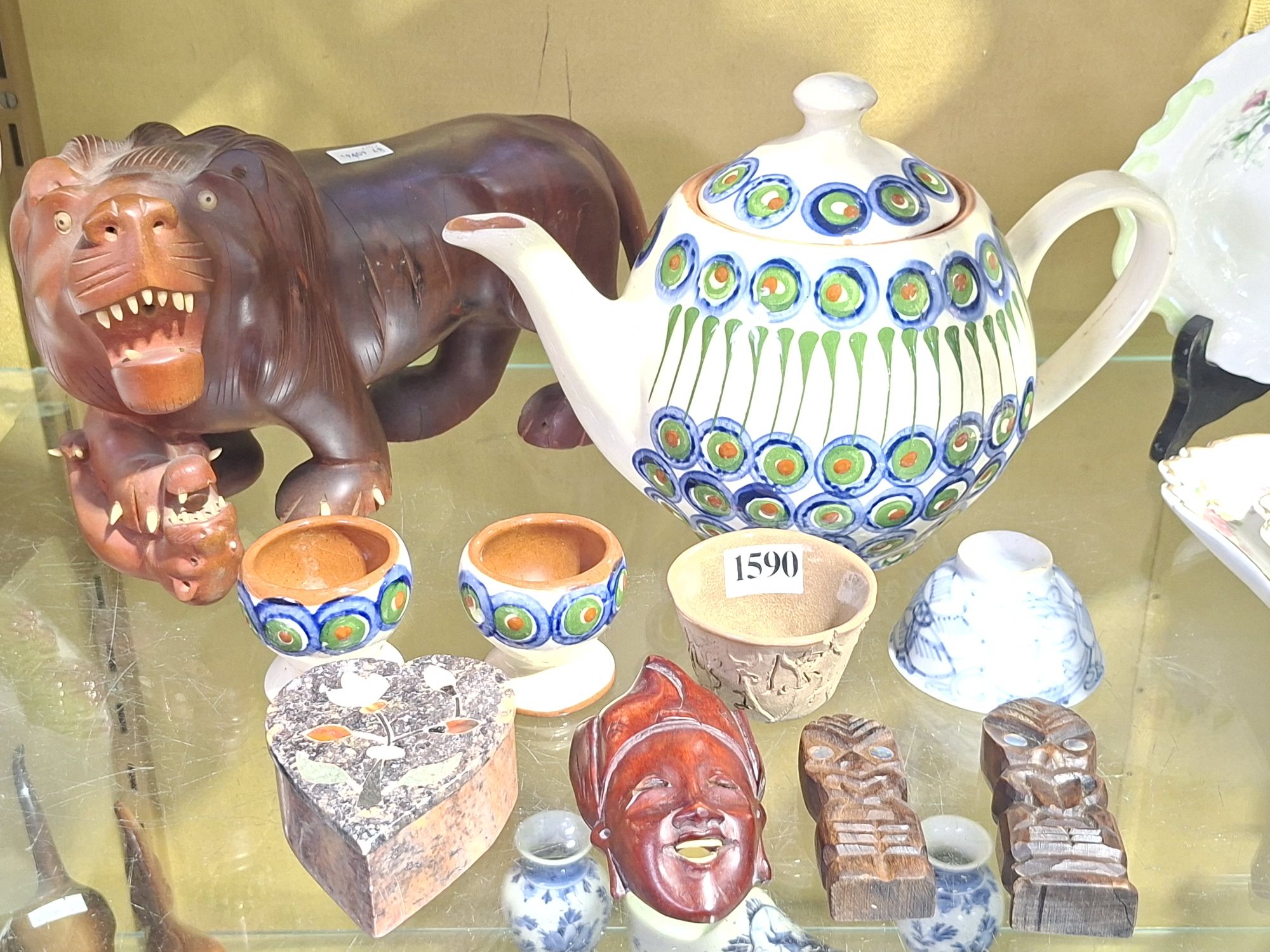 Lion Wood Carving And Ceramics