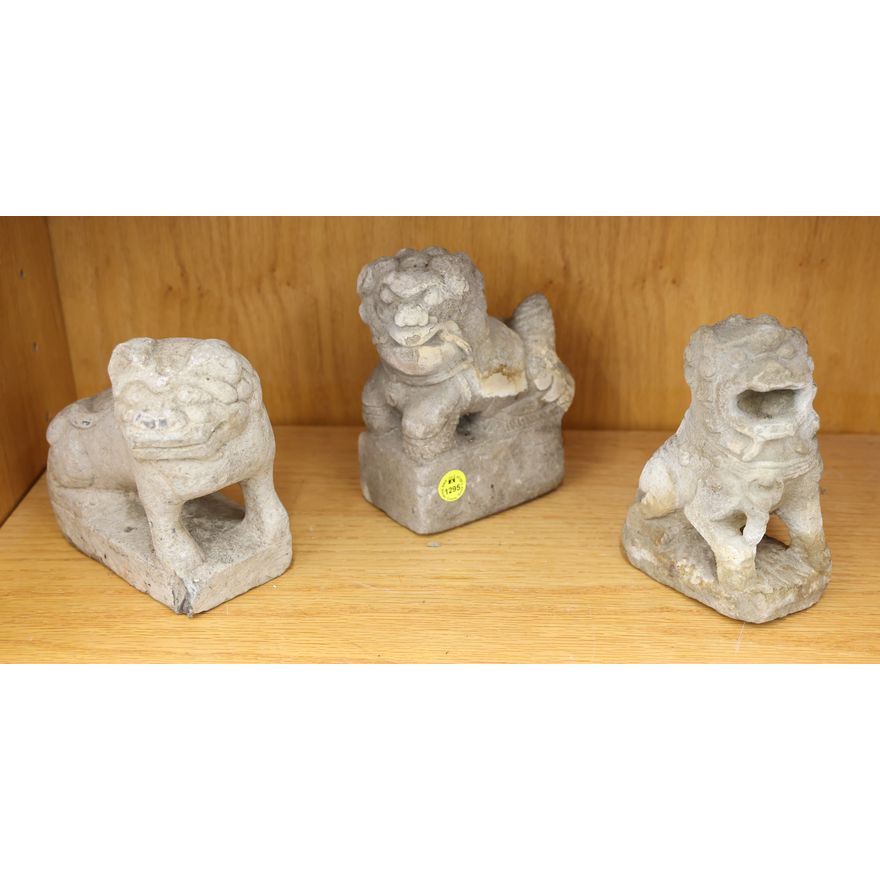 3pc Old Chinese Stone Small Temple Foo Lions 6''