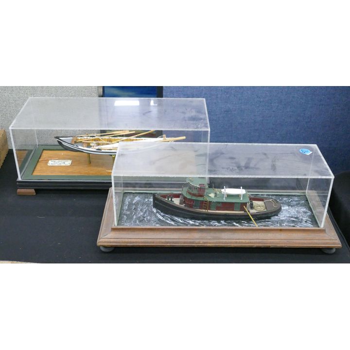 2pc Old Hand Made Boat Models in Cases 16'' Approx.