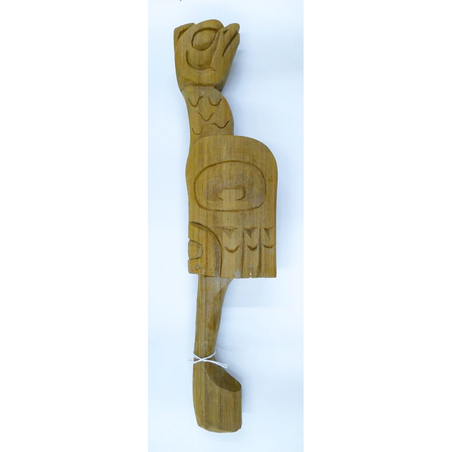 Lawrance Sheakley (Tlingit) ''Raven Fish Club'' Carved Cedar 14.5''