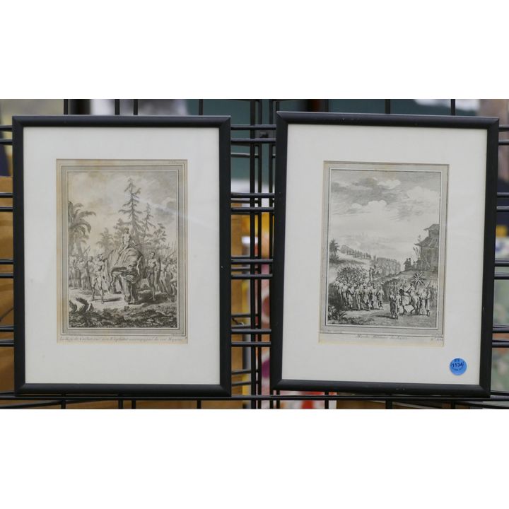 Pair Antique French Engravings of India & Japan Framed 12''x10''