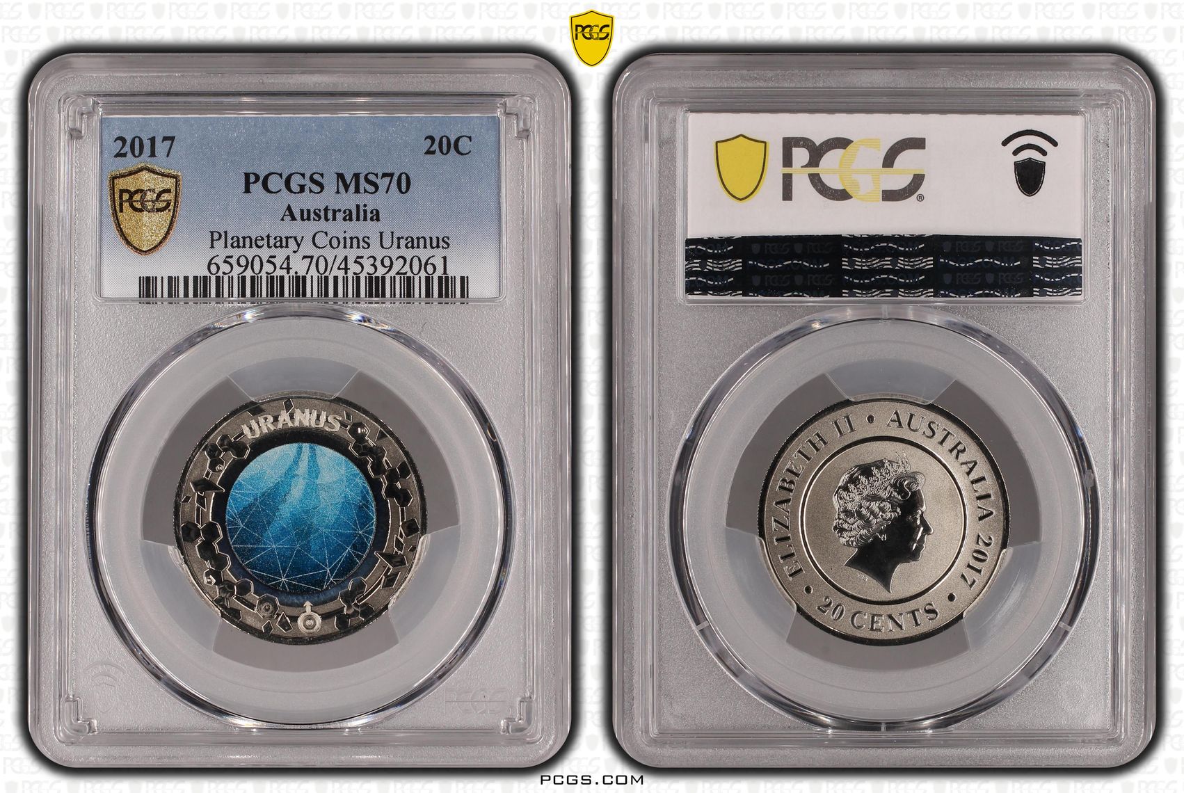 2017 Australia Twenty Cent, 20c Planetary Coins Uranus PCGS - MS70 POP 58/0 -061