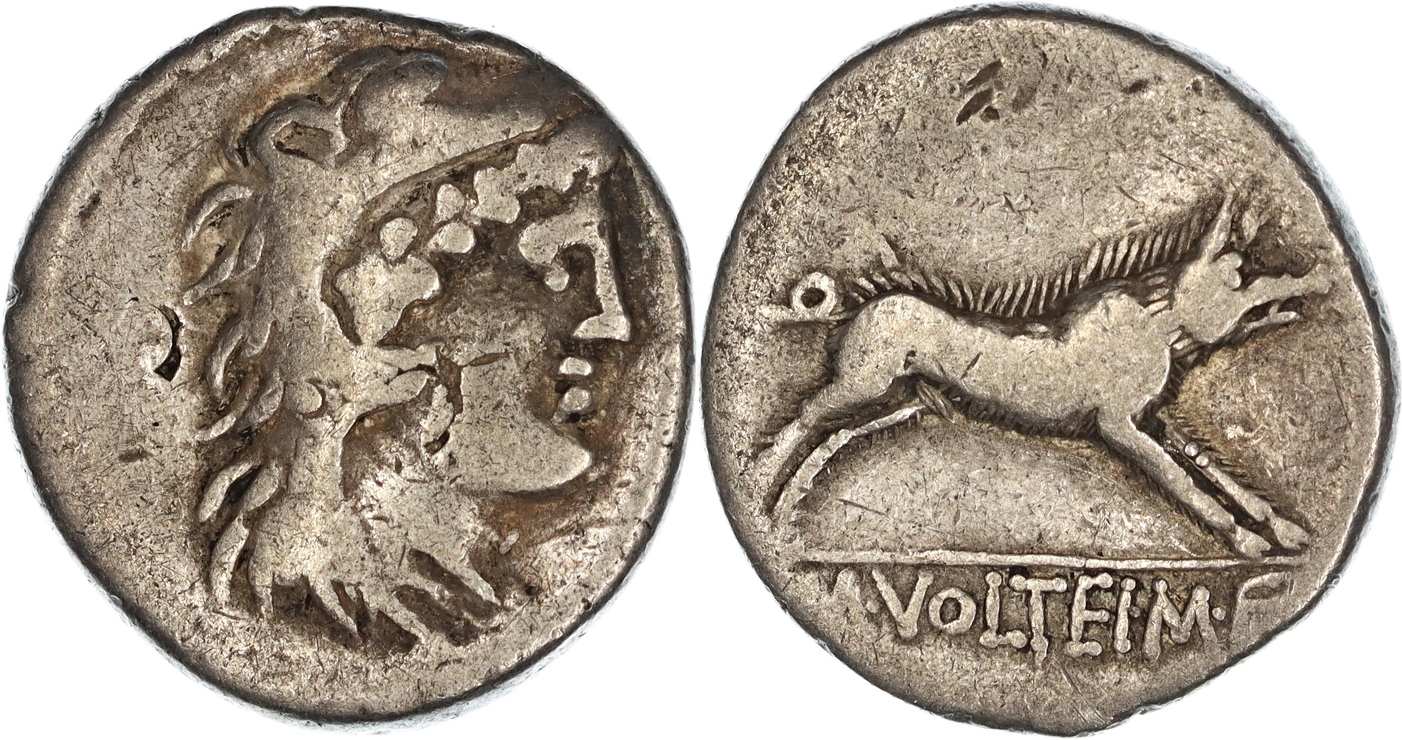 Roman Republic, M. Volteius M.f., Silver Denarius, 78 BC, gF