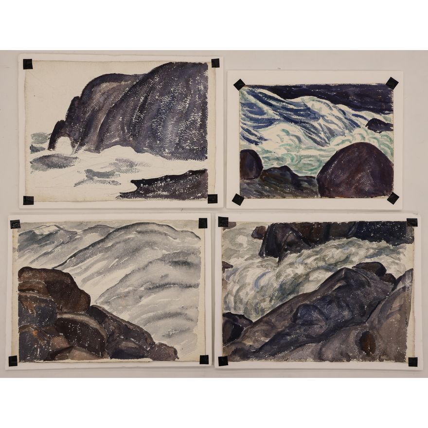 4pc Arthur Runquist Light Blue Seascape Watercolors 11''x15''