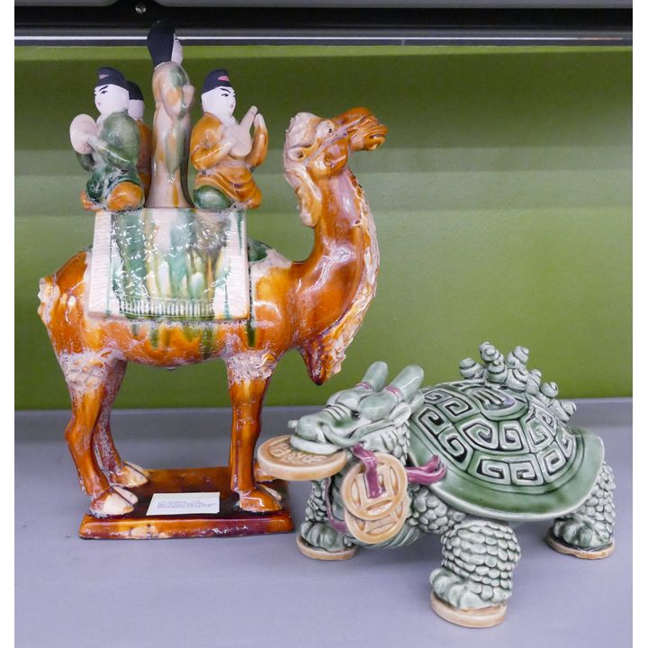 2pc Chinese Tang Style Horse & Dragon Turtle- 6-14''