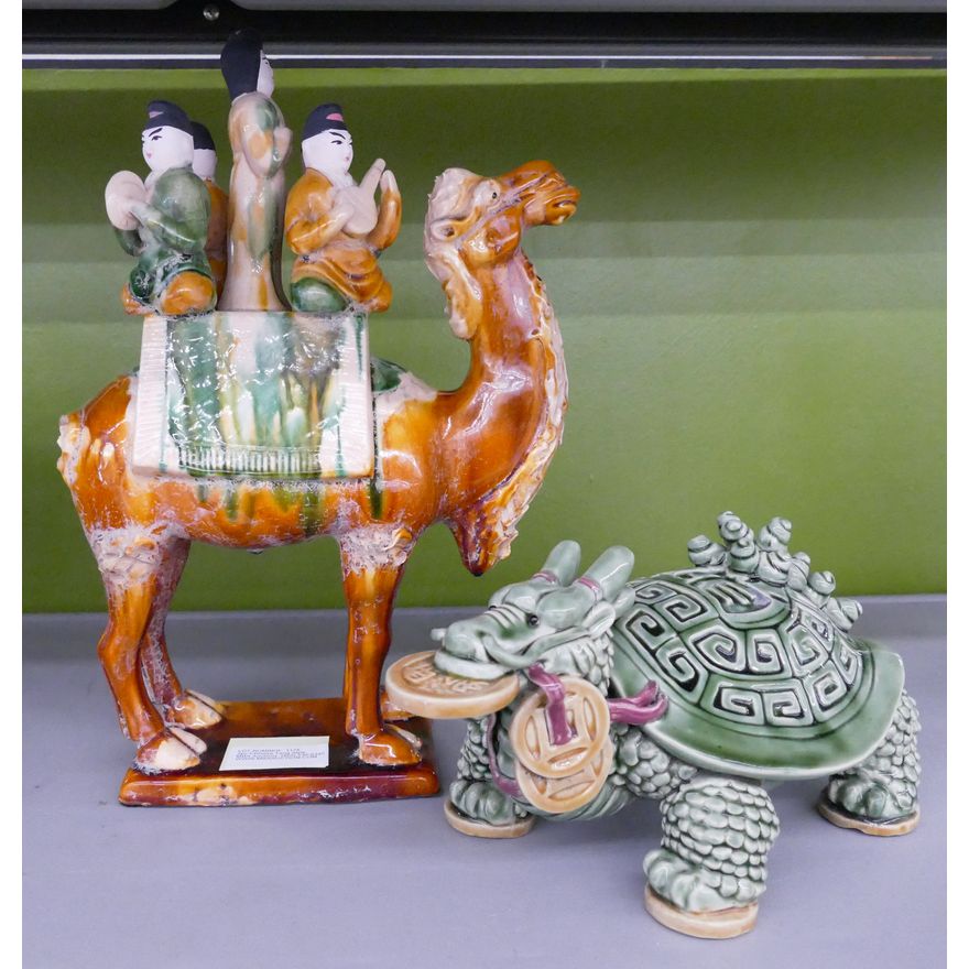 2pc Chinese Tang Style Horse & Dragon Turtle- 6-14''