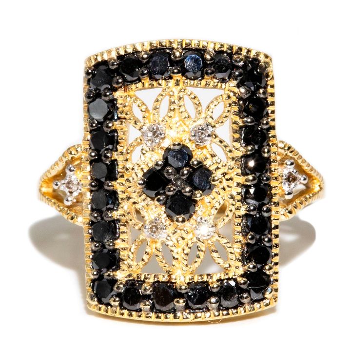 9 Carat Black & White Diamond Ring,