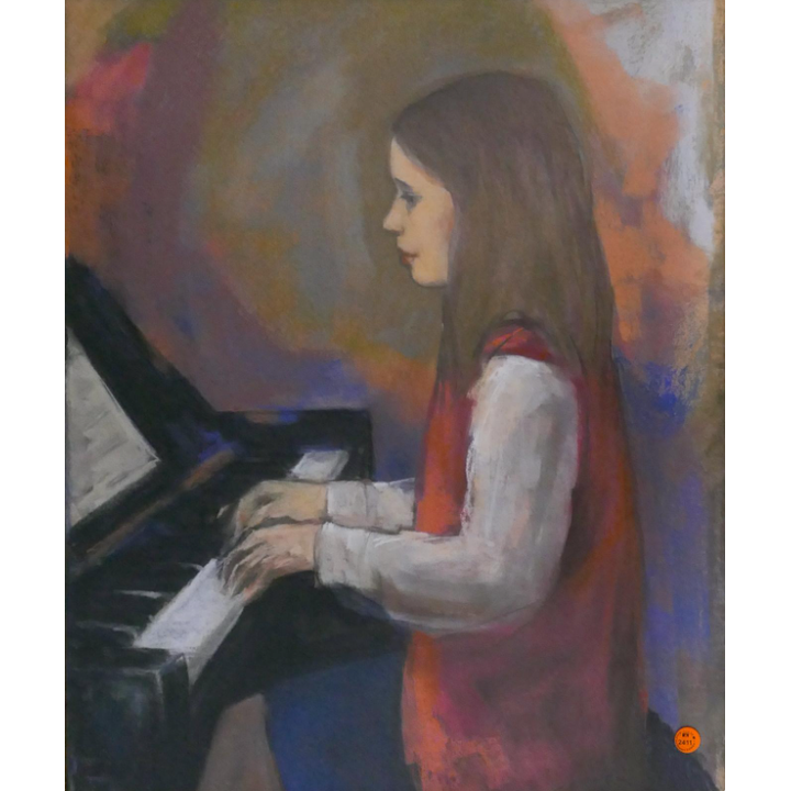 Jefferson Tester ''Mira at the Piano'' Pastel on Paper Framed 30''x26''