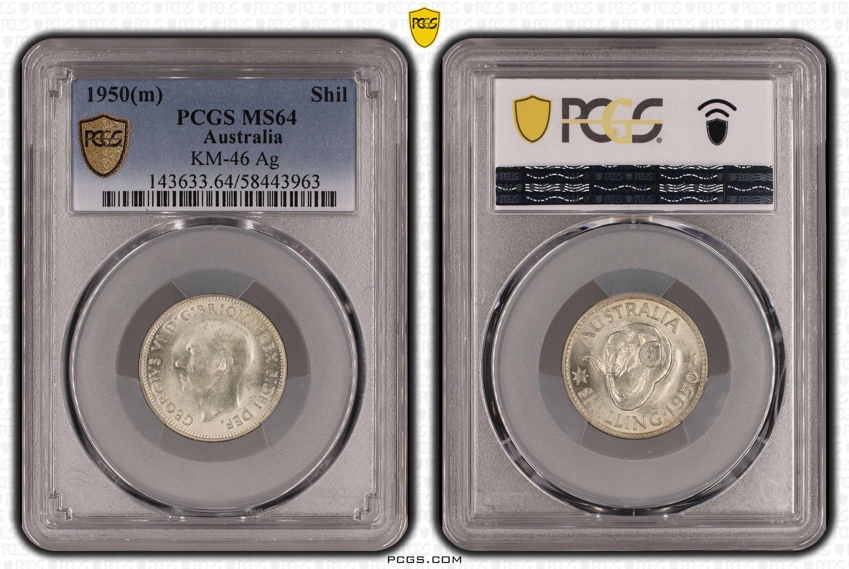 265 · KM-46 Silver, Shilling, 1950(m), PCGS MS64