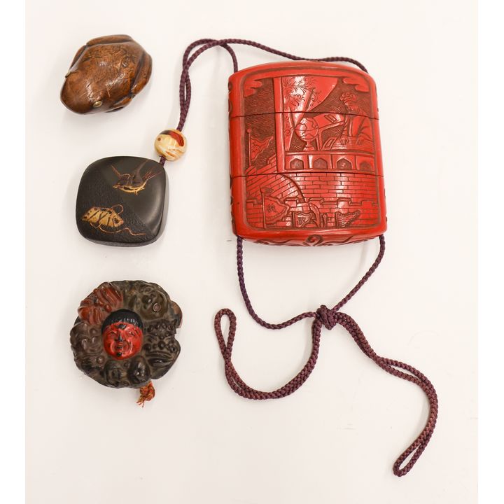 3pc Japanese Lacquered Inro & Netsuke