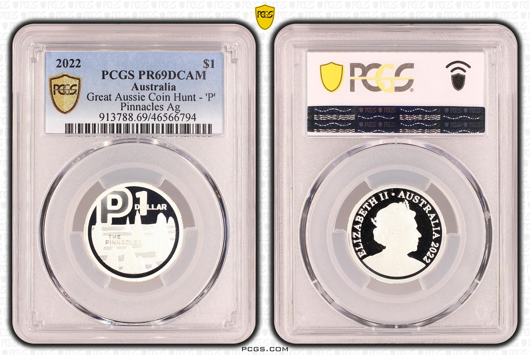 Great Aussie Coin Hunt - 'P' Pinnacles Silver, One Dollar, 2022, PCGS PR69DCAM