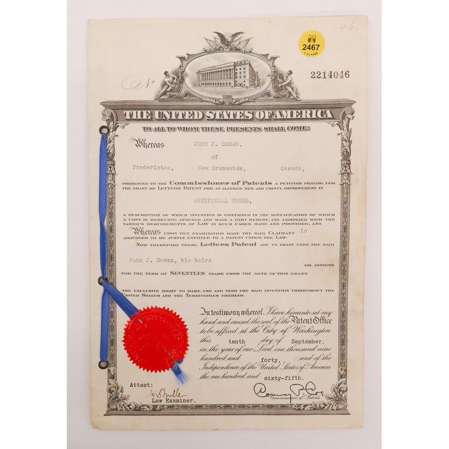 1940 US Patent for Artificial Trees