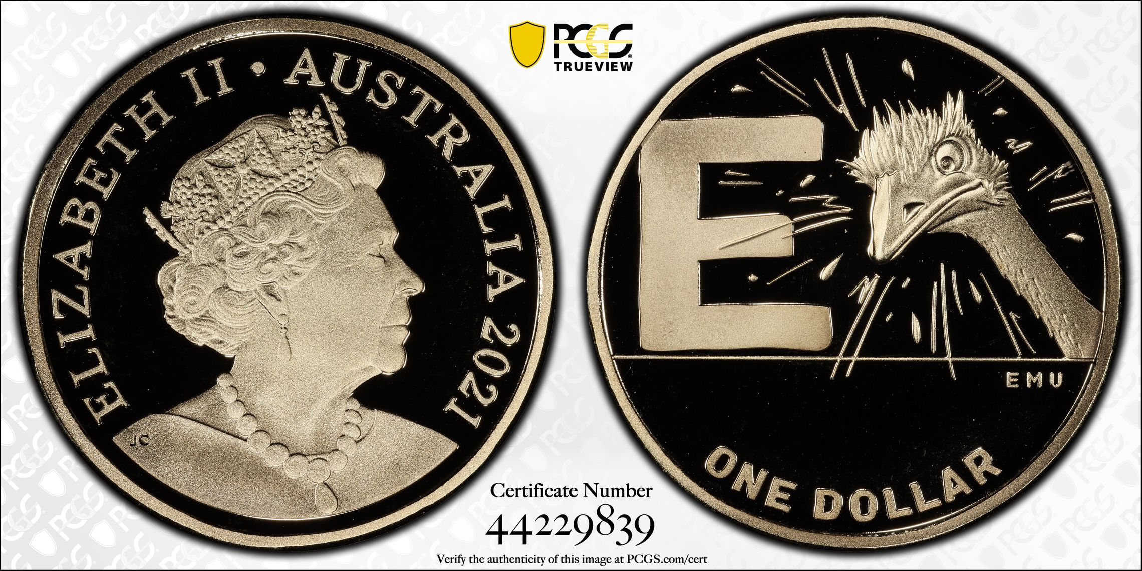 2021 Australia One Dollar, $1 E- Emu AlBr PCGS - PR70DCAM POP 17/0 -839