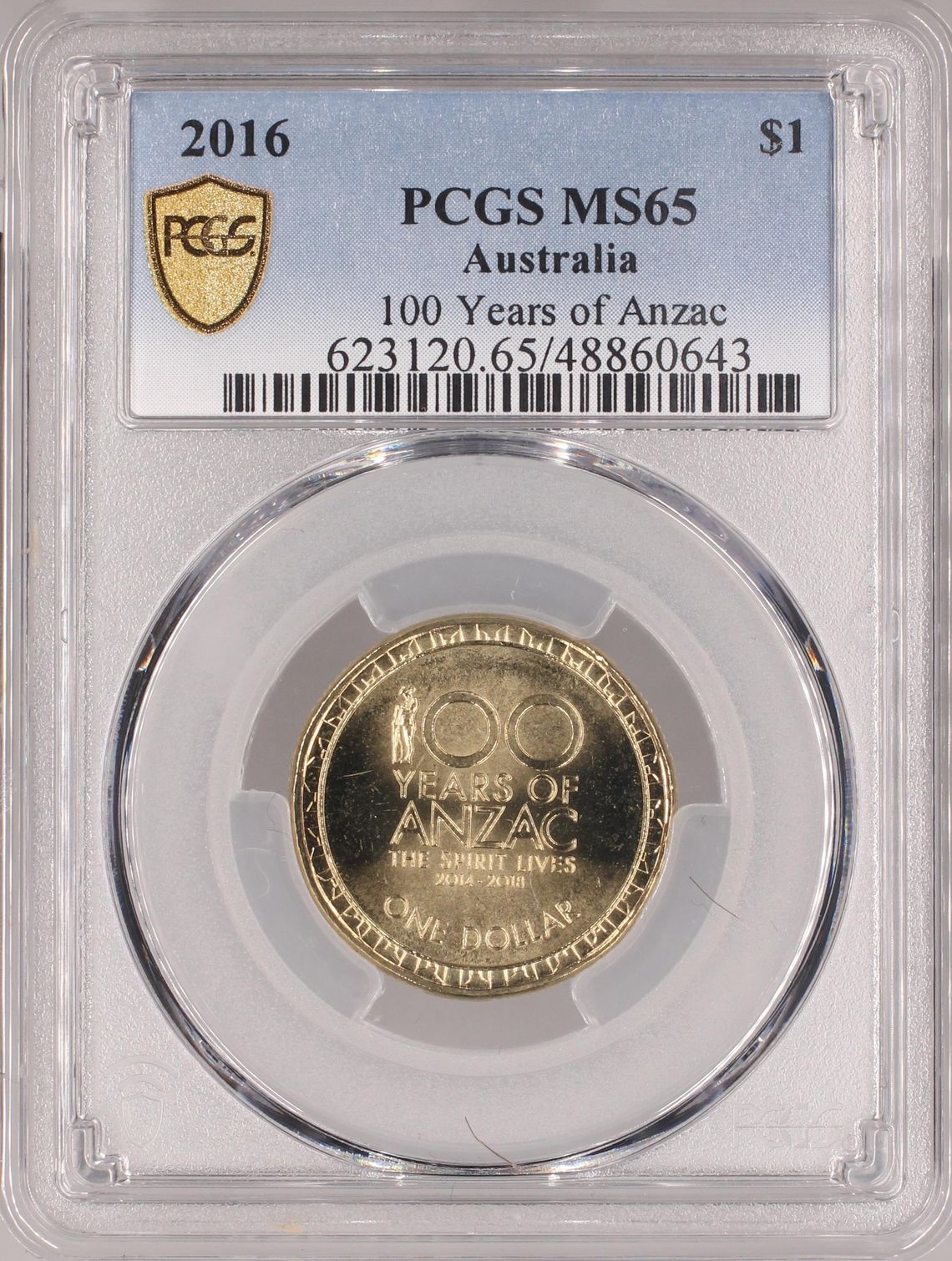 Elizabeth II, 100 Years of Anzac , One Dollar, 2016, PCGS MS65