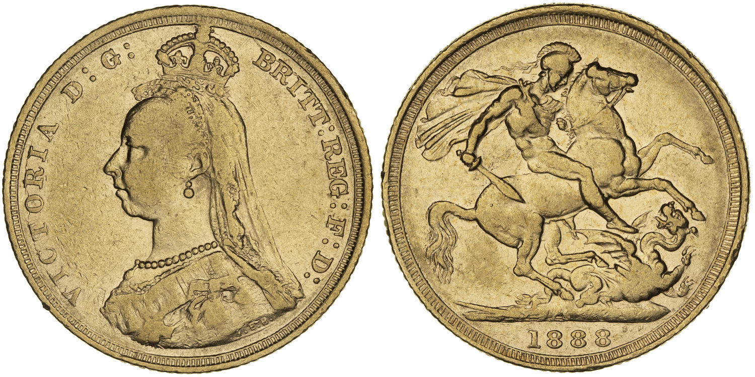 Victoria, St George Reverse, Sovereign, 1888-S, aFine