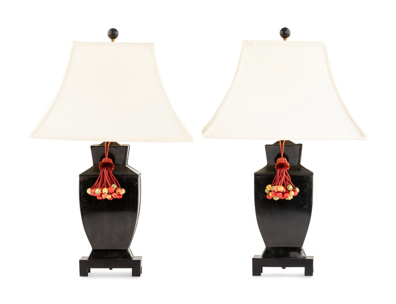 A Pair of Contemporary Black Patinated Zinc Table Lamps