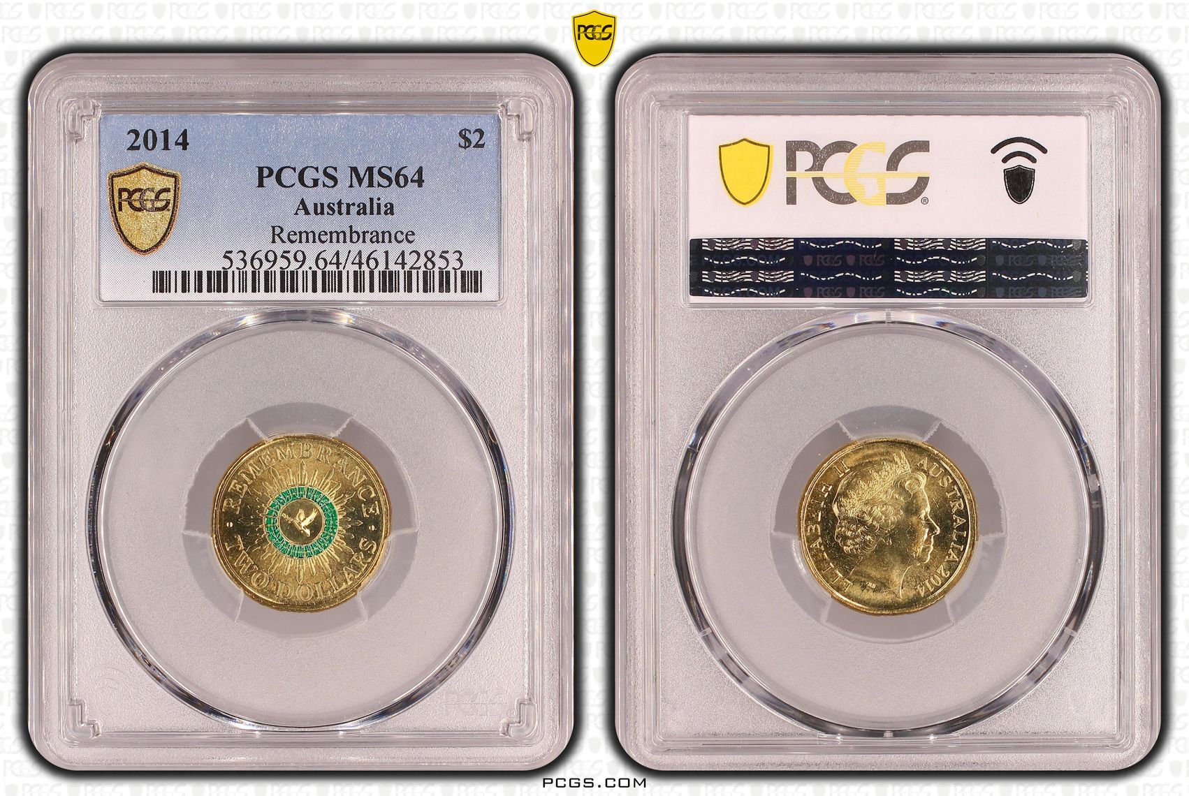 399 · Elizabeth II, Remembrance - Colorized , Two Dollar, 2014, PCGS MS64