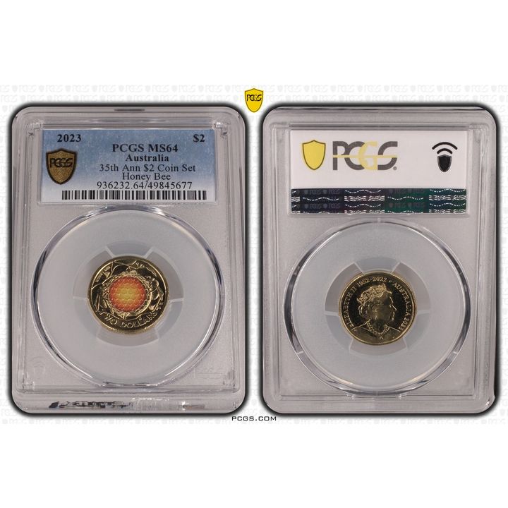Elizabeth II, 35th Ann $2 Coin Set Colorized Honey Bee , Two Dollar, 2023, PCGS MS64