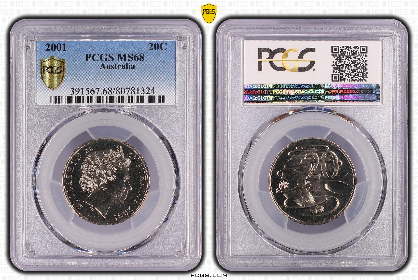 Elizabeth II, Twenty Cent, 2001, PCGS MS68
