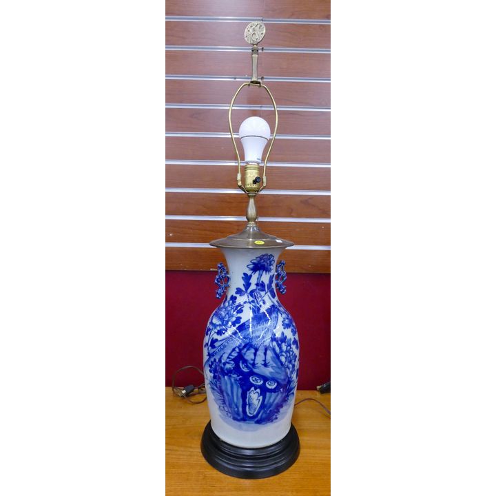 Chinese Qing B&W Vase Table Lamp- 35''