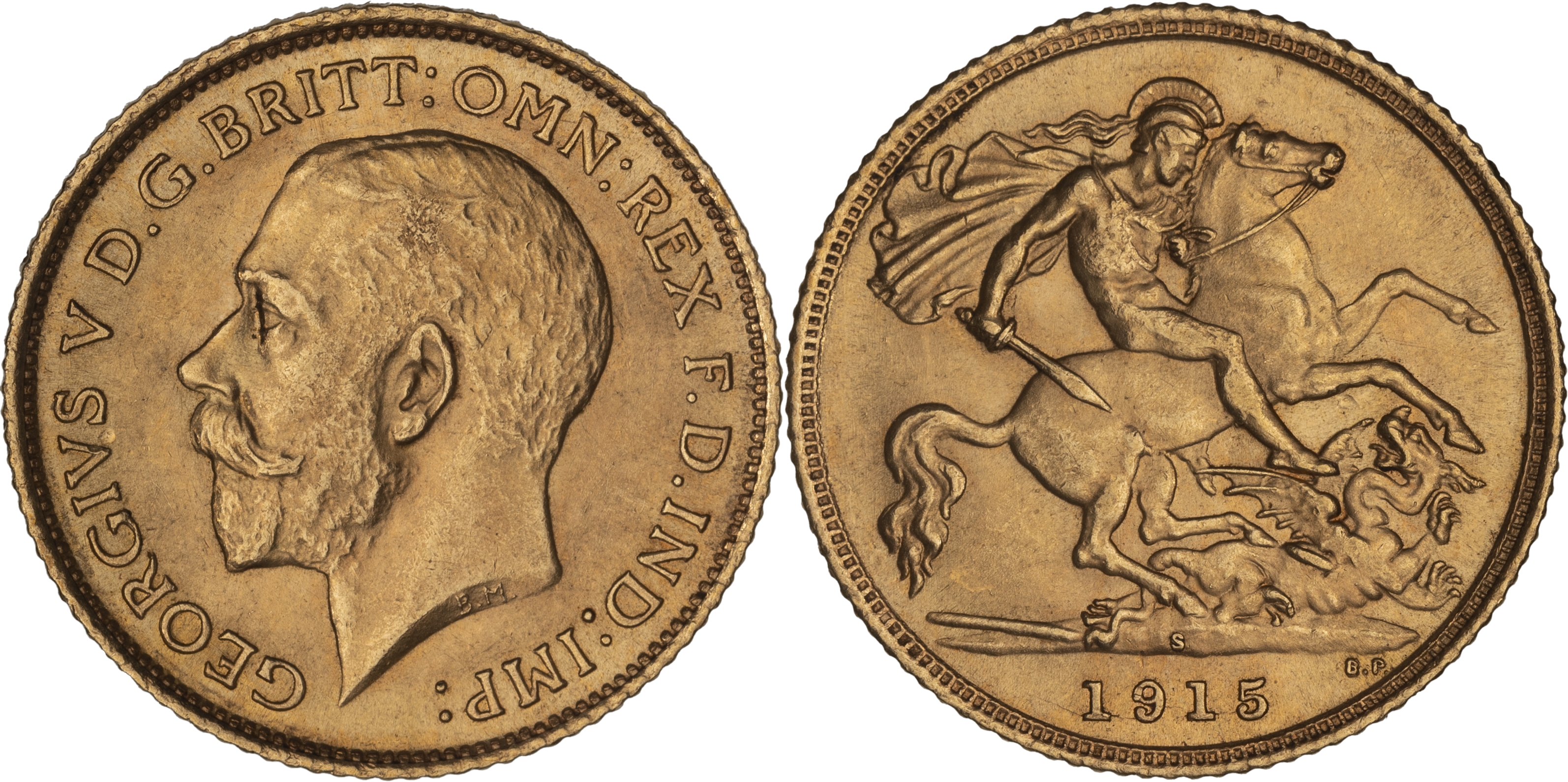 George V, St George Reverse, Half Sovereign, 1915-S, VF