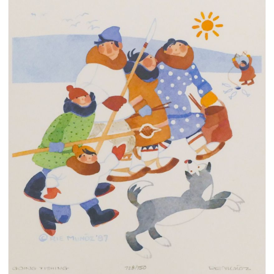 Rie Munoz ''Going Fishing'' 1987 Signed Print 11.5'' x 10.5'' Sheet.