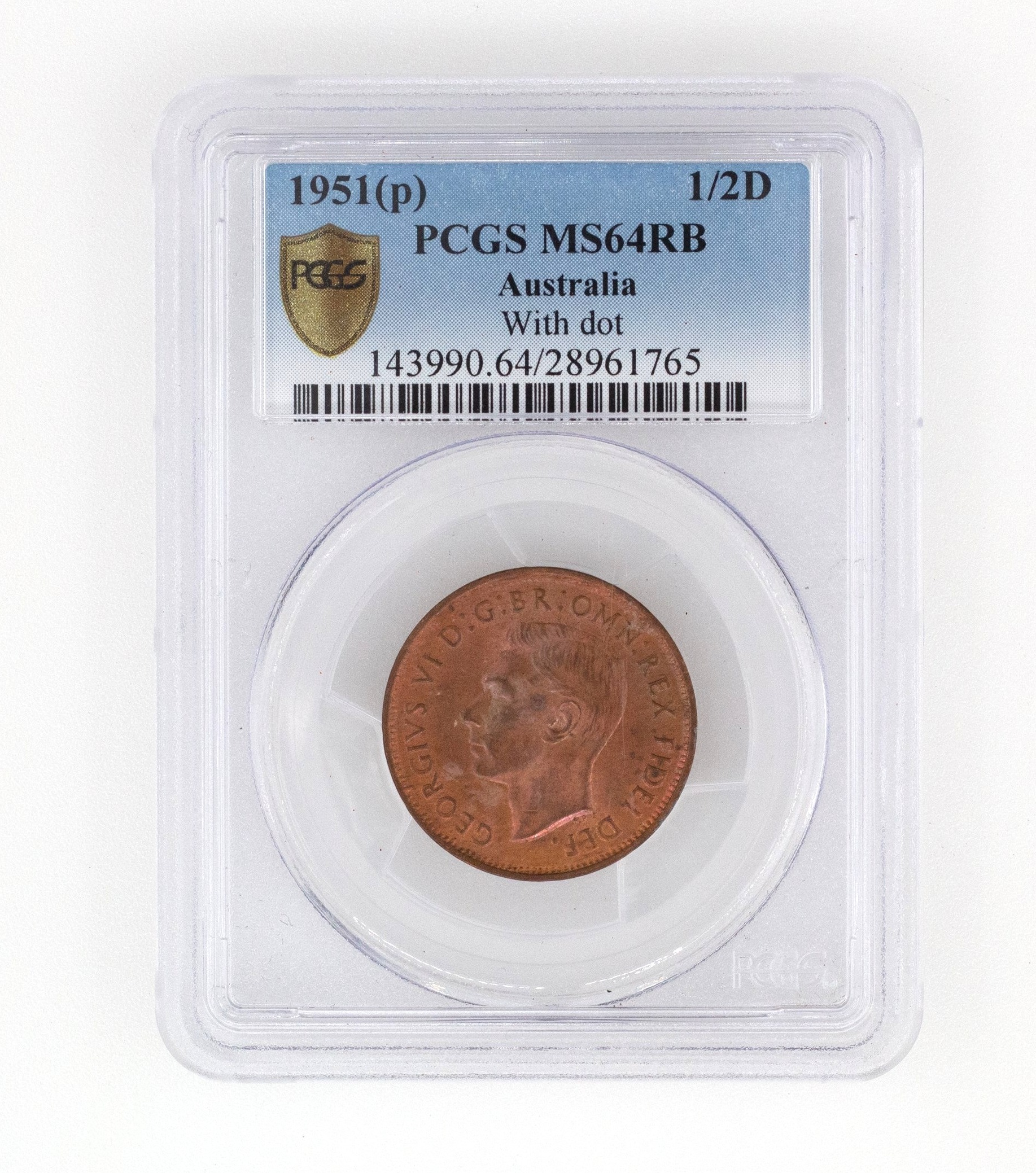 George VI, Halfpenny, MS64RB , 1951-P