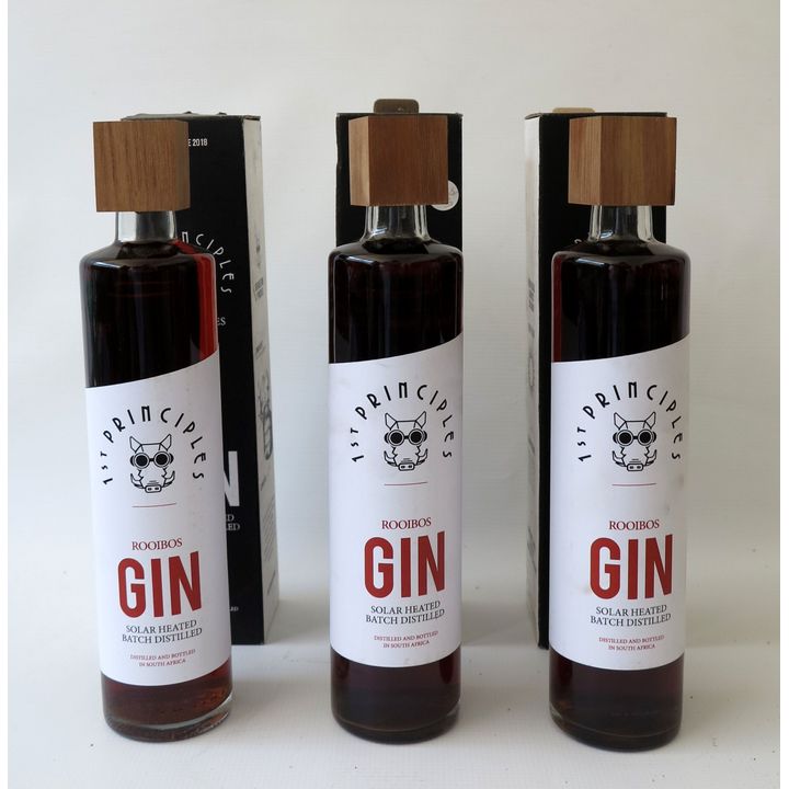 1ST PRINCIPLES ROOIBOS GIN,  3 boxed bottles