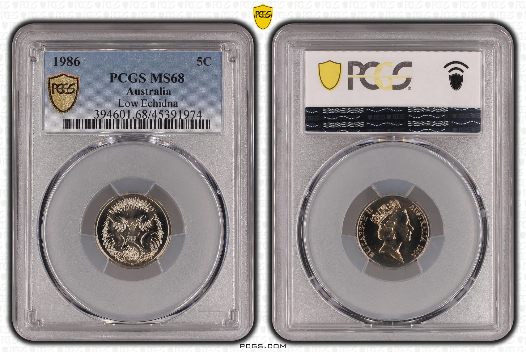 1986 Australia Five Cent, 5c Low Echidna PCGS - MS68 -974