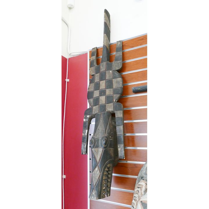 African Carved Alligator Plank Mask- 46''