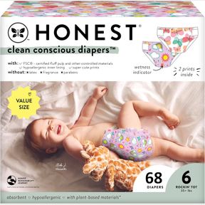 THE HONEST COMPANY CLEAN CONSCIOUS DIAPERS | PLANT-BASED, SUSTAINABLE | SKY'S THE LIMIT + WINGIN IT | SUPER CLUB BOX, SIZE 6 (35+